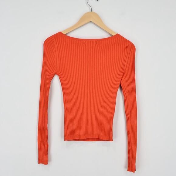 Boden Women's Ribbed Boatneck Long Sleeve T Shirt Vermillion Red Orange Size XS - Picture 6 of 6